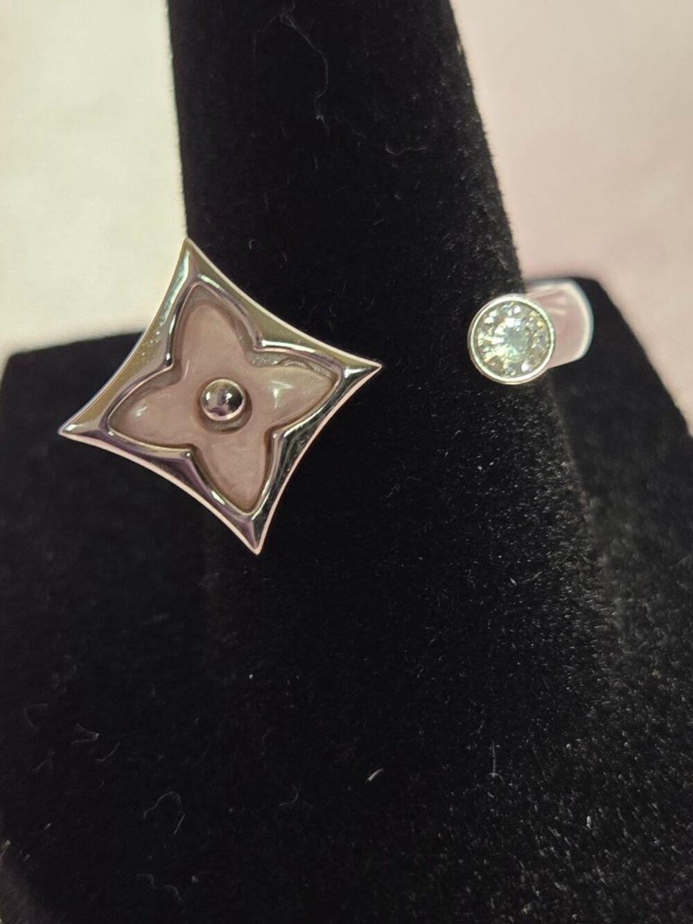 Lux Inspired Silver Pink Floral Adjustable Ring